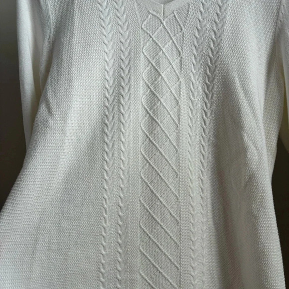 Talbots Small Off White V Neck Cotton Lightweight Sweater - Picture 3 of 6